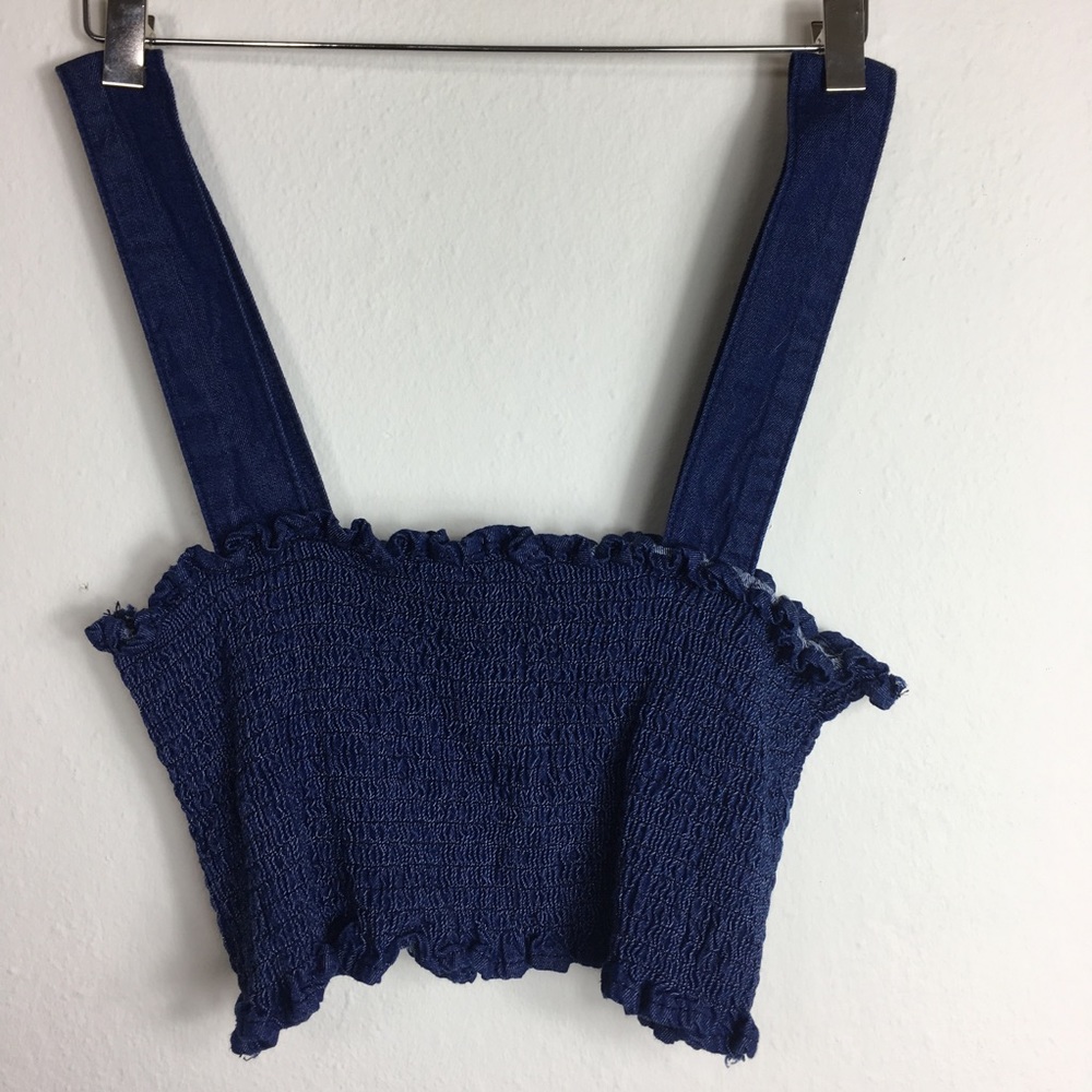 UO denim shirred bralet spaghetti strap crop top L